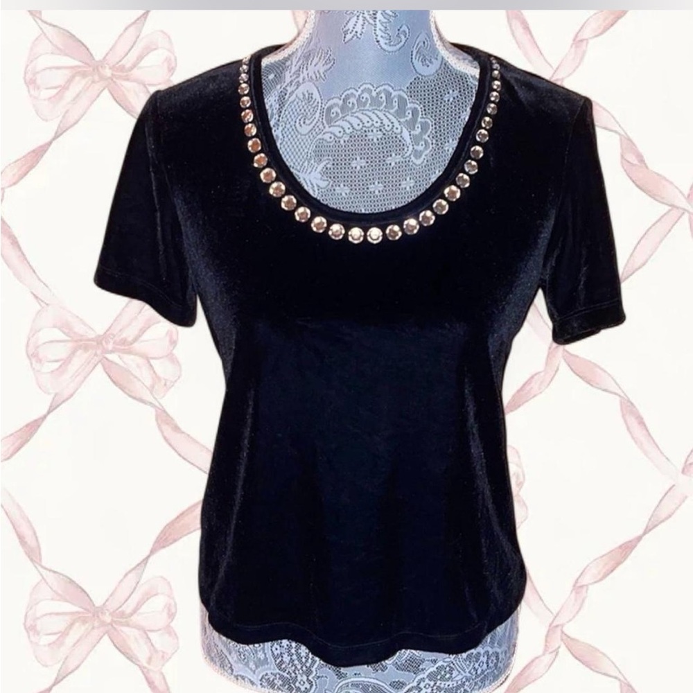 Velour holiday top with rhinestones
